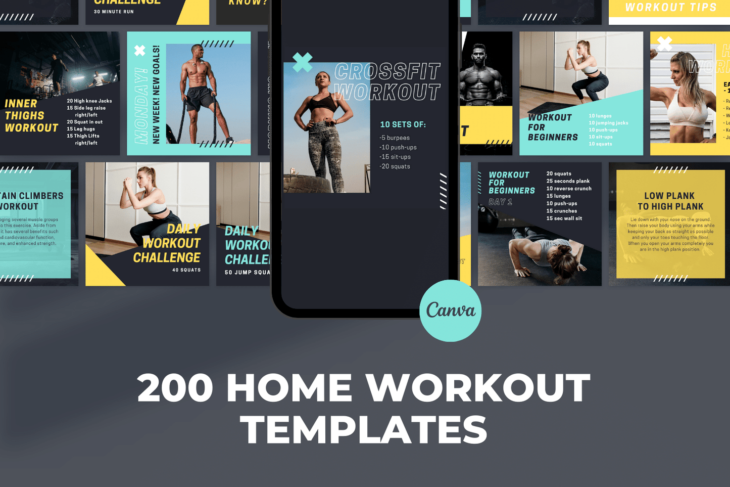 200 Home Workout Templates For Social Media